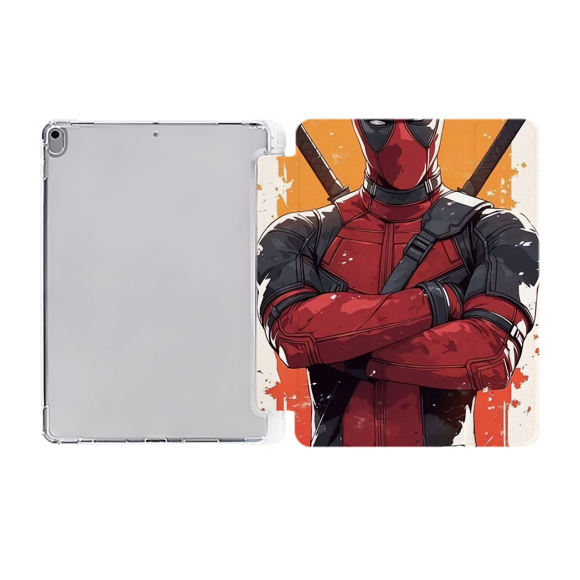 （画像用） Deadpool デッドプール IPad ケース ペン収納付き 三つ折りスタンド PUレザー×シリコン 対応機種9.5/10.5/10.9インチ